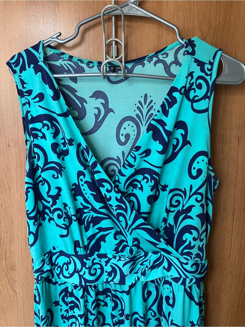 Zattacas Sleeveless V-Neck Women’s XXL Turquoise & Navy Patterned Maxi Dress